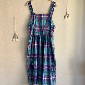 Vintage Plaid Jumper Button 70s 80s Dress Large Midi